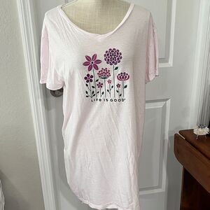 Life Is Good pink Stripe Floral Pattern Night Shirt SZ XL NWOT